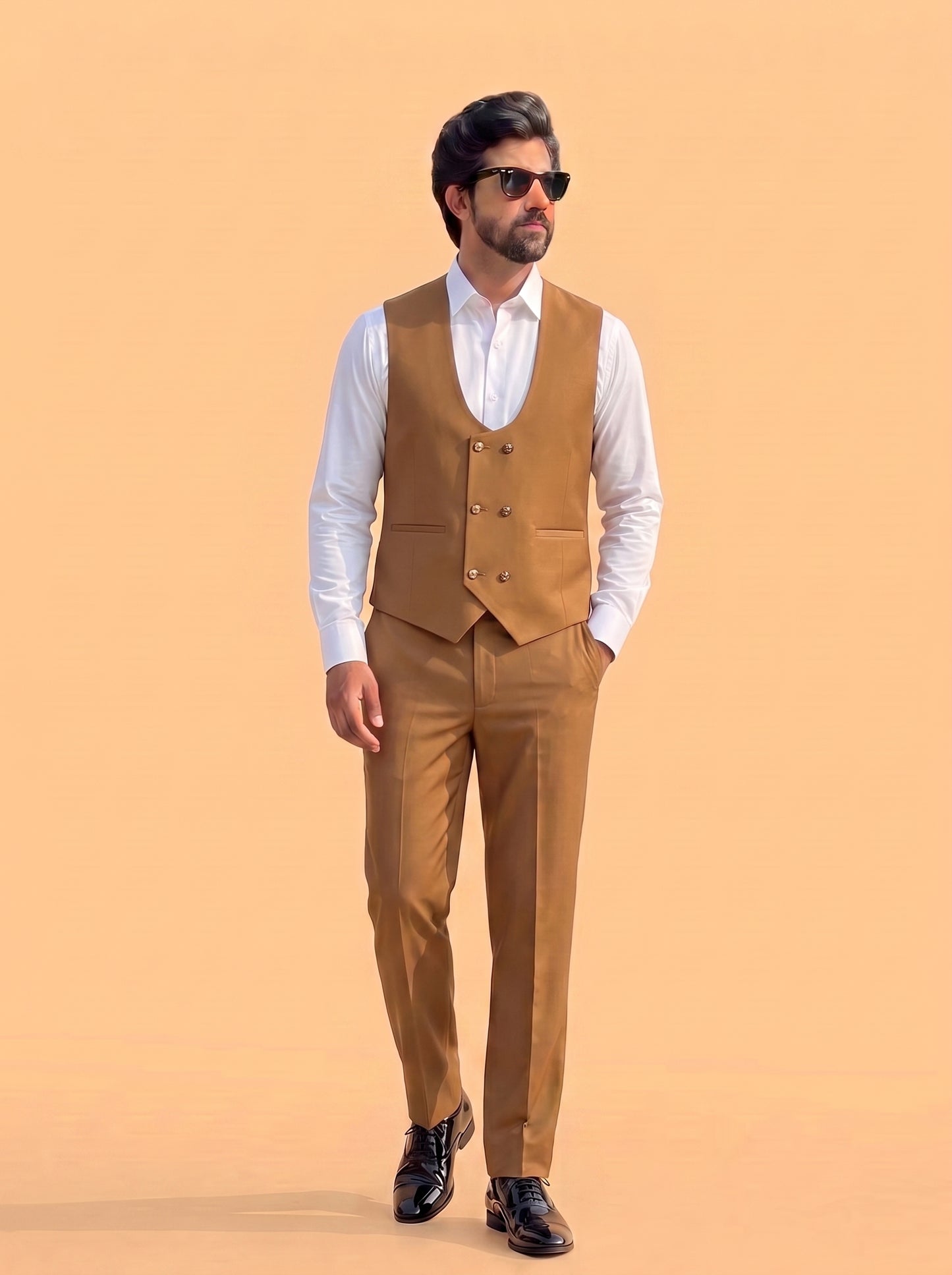 Club AK Men's Premium Camel Brown 3 Piece Suit for Men