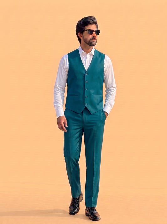 Club AK Men's Premium Emerald Green 3 Piece Suit for Men