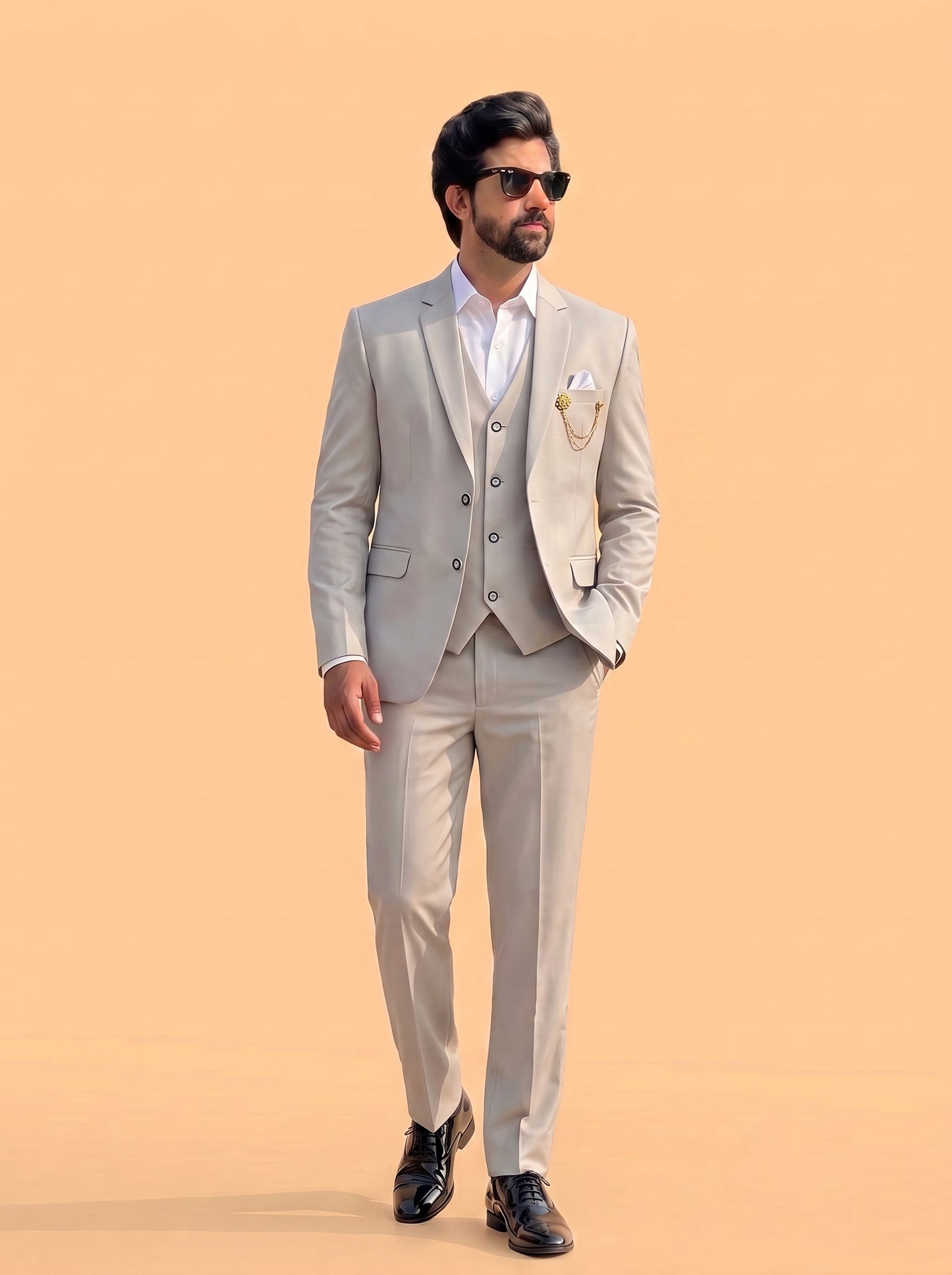 Club AK Men's Premium Off White 3 Piece Suit for Men