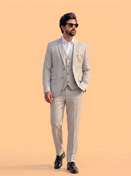 Club AK Men's Premium Off White 3 Piece Suit for Men