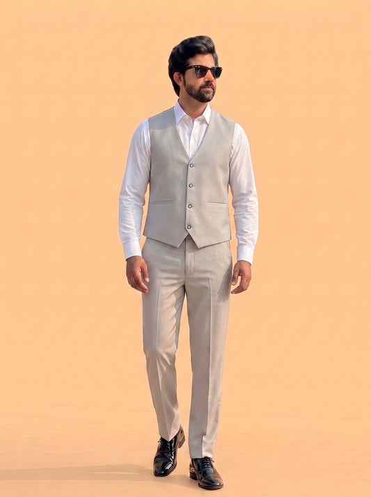 Club AK Men's Premium Off White 3 Piece Suit for Men