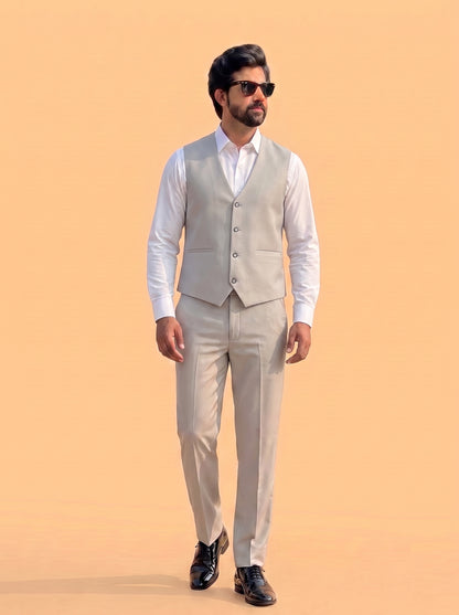 Club AK Men's Premium Off White 3 Piece Suit for Men