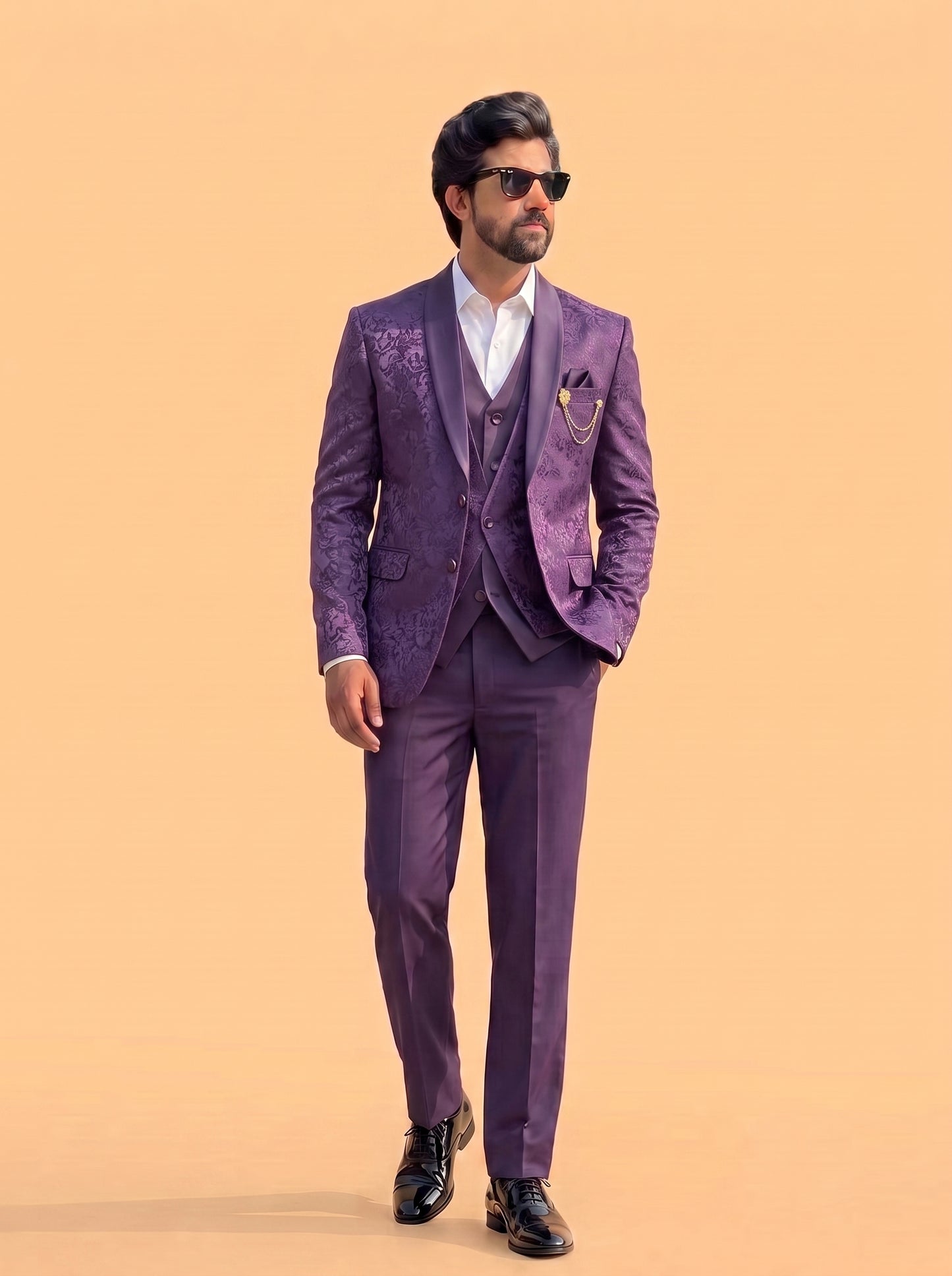 Club AK Men's Premium Purple Jacquard 3 Piece Suit for Men