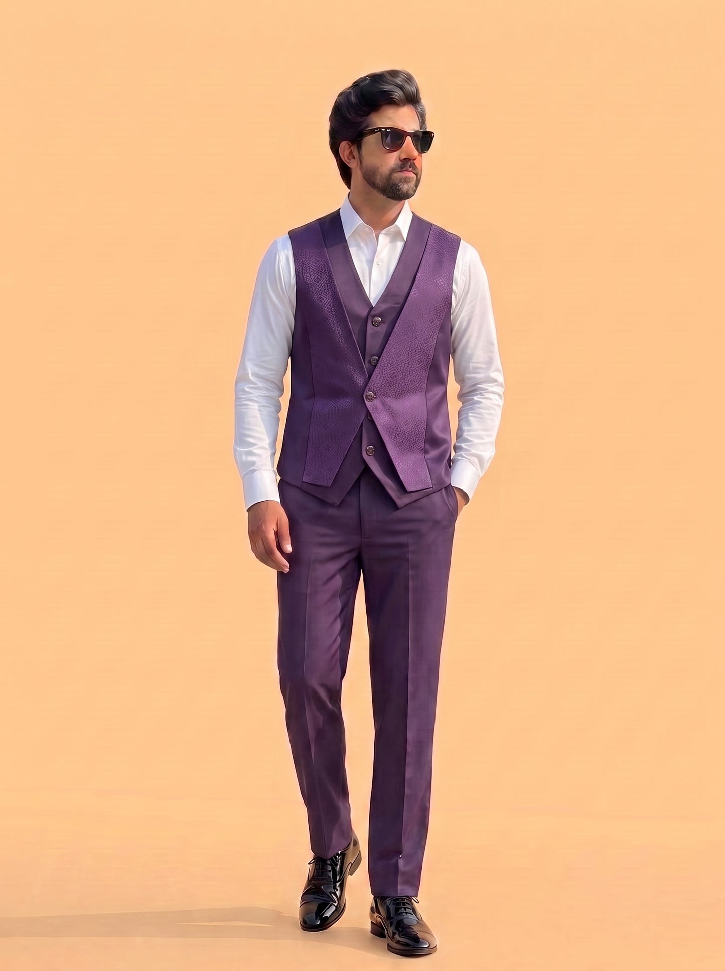 Club AK Men's Premium Purple Jacquard 3 Piece Suit for Men