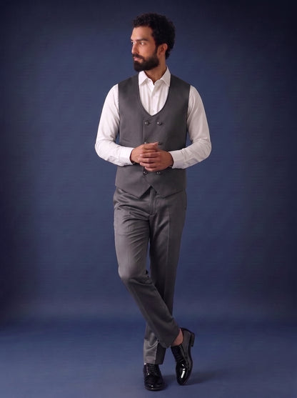 Club AK Men's Premium Charcoal Grey Jacquard 3 Piece Suit for Men