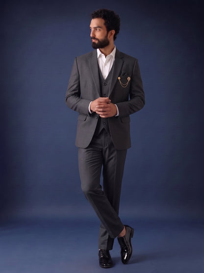 Club AK Men's Premium Dark Grey 3 Piece Suit for Men
