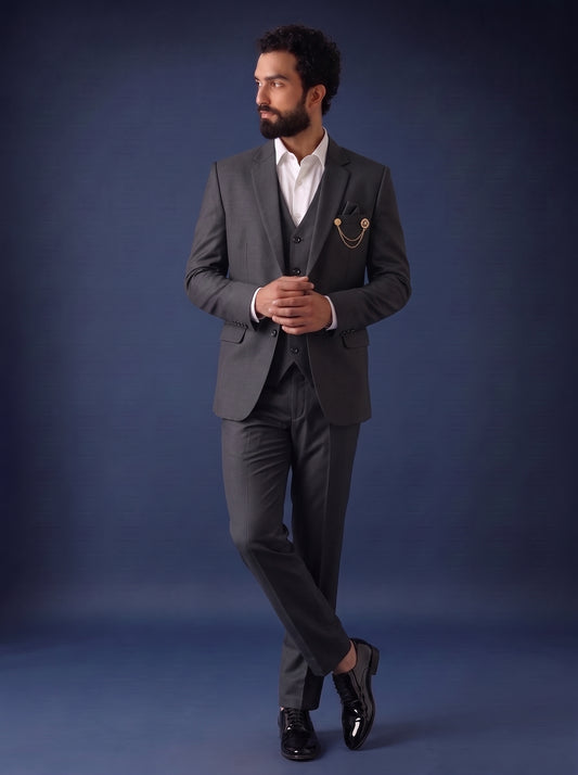 Club AK Men's Premium Dark Grey 3 Piece Suit for Men