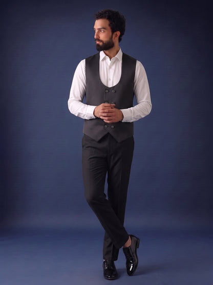 Club AK Men's Premium Black Jacquard 3 Piece Suit for Men