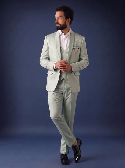 Club AK Men's Premium Mint Green Jacquard 3 Piece Suit for Men