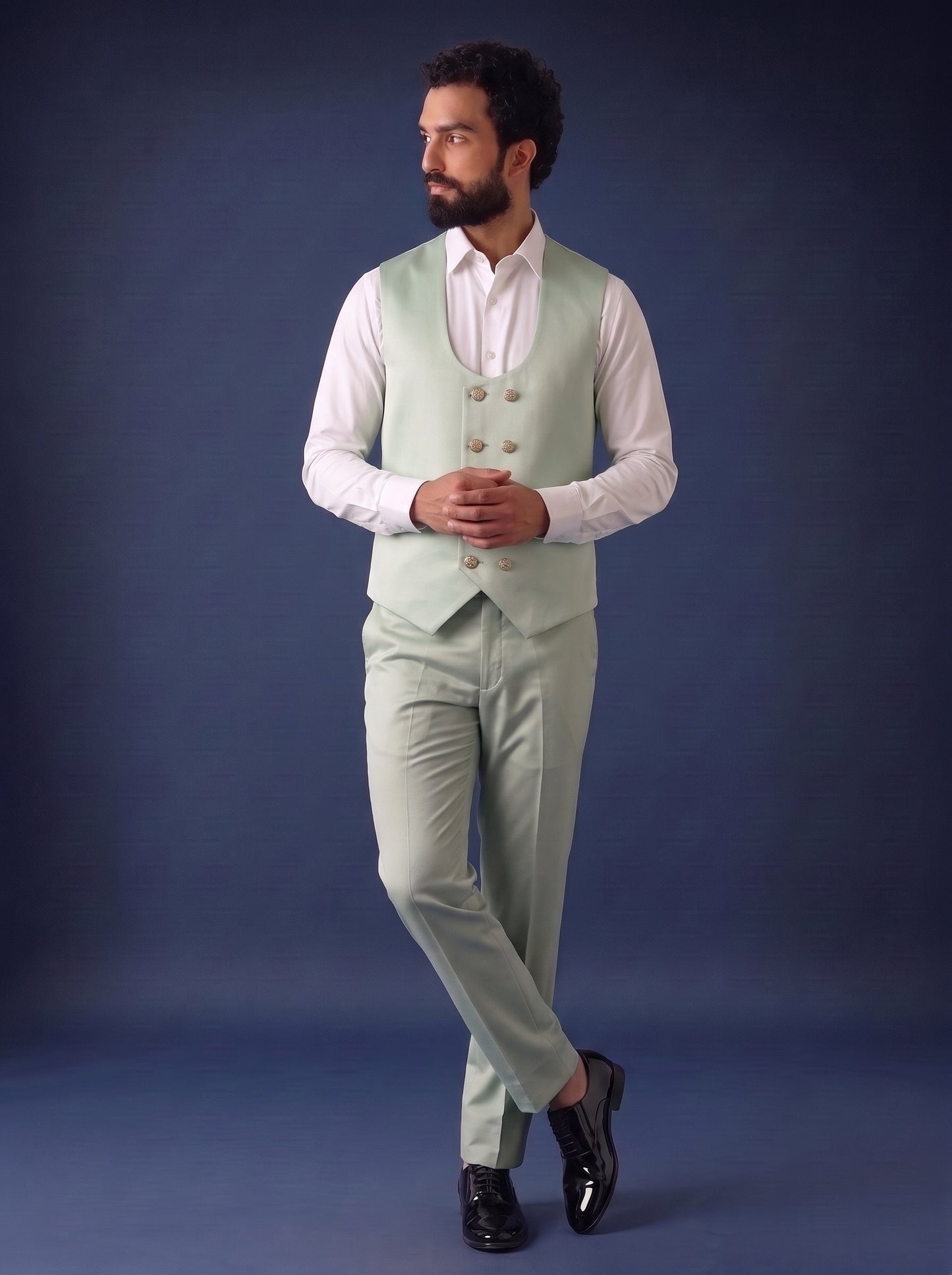 Club AK Men's Premium Mint Green Jacquard 3 Piece Suit for Men