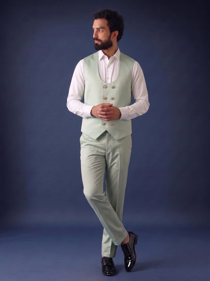 Club AK Men's Premium Mint Green Jacquard 3 Piece Suit for Men