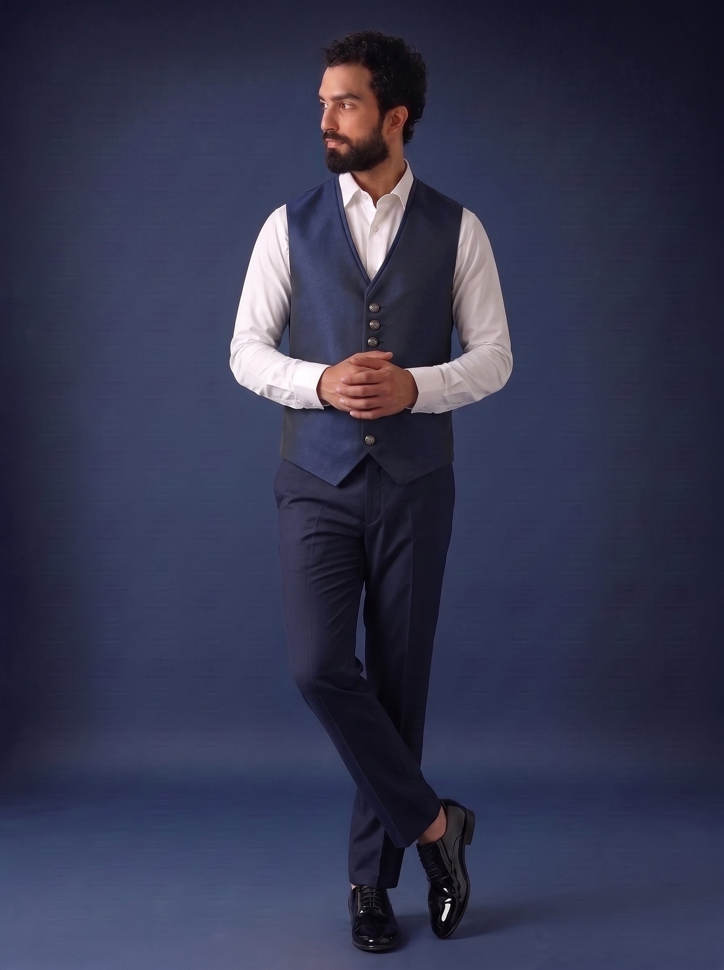 Club AK Men's Premium Navy Blue Jacquard 3 Piece Suit for Men