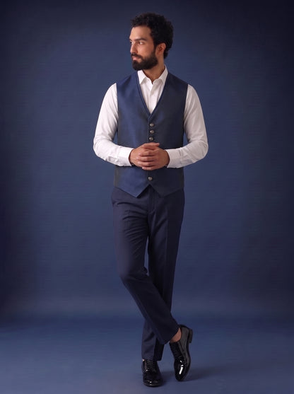 Club AK Men's Premium Navy Blue Jacquard 3 Piece Suit for Men