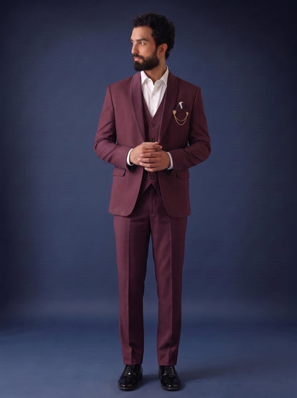 Club AK Men's Premium Wine Maroon 3 Piece Suit for Men