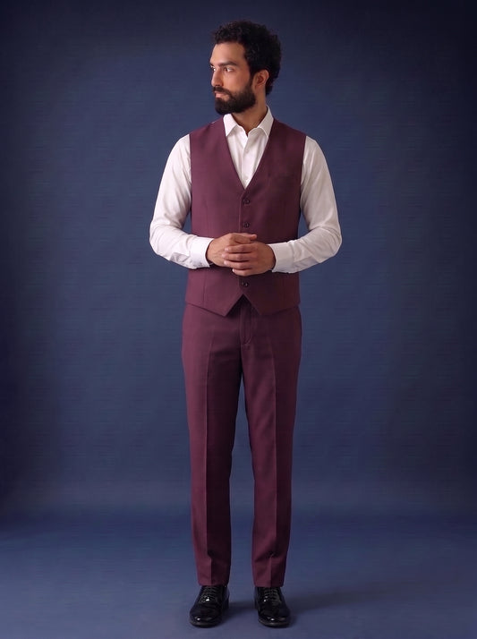 Club AK Men's Premium Wine Maroon 3 Piece Suit for Men