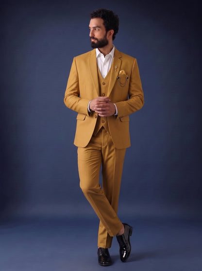 Club AK Men's Premium Mustard Yellow 3 Piece Suit for Men
