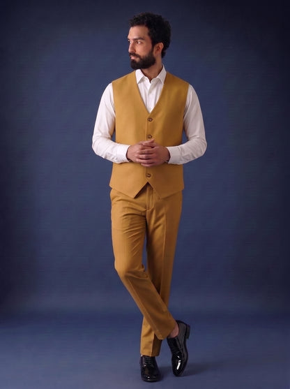 Club AK Men's Premium Mustard Yellow 3 Piece Suit for Men