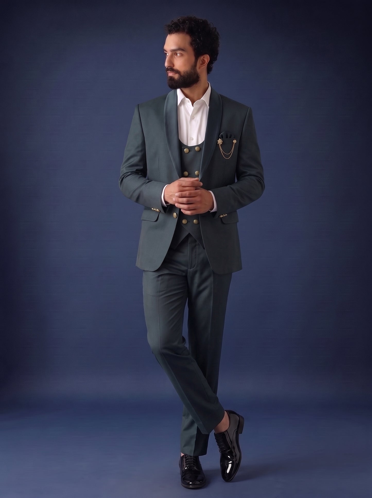 Club AK Men's Premium Teal Green 3 Piece Suit for Men