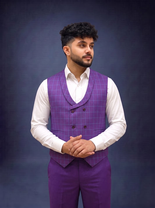 Club AK Men's Premium Purple Checkered 3 Piece Suit for Men