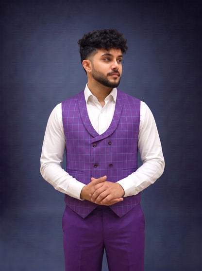 Club AK Men's Premium Purple Checkered 3 Piece Suit for Men