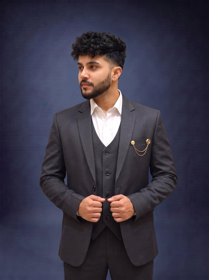 Club AK Men's Premium Charcoal Black 3 Piece Suit for Men