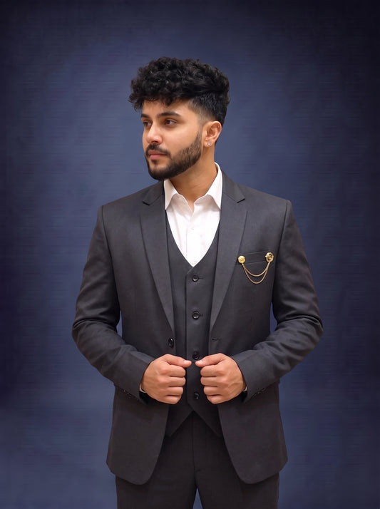 Club AK Men's Premium Charcoal Black 3 Piece Suit for Men
