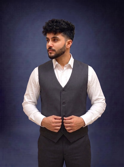 Club AK Men's Premium Charcoal Black 3 Piece Suit for Men