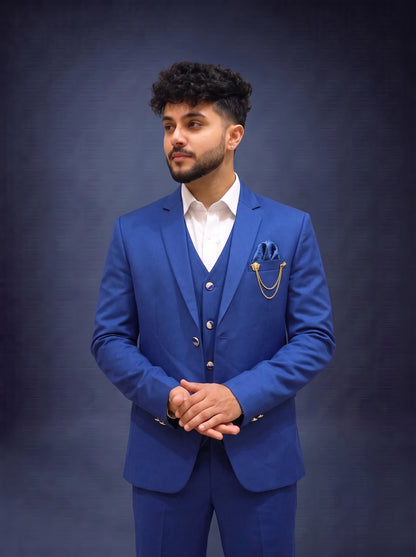 Club AK Men's Premium Royal Blue 3 Piece Suit for Men