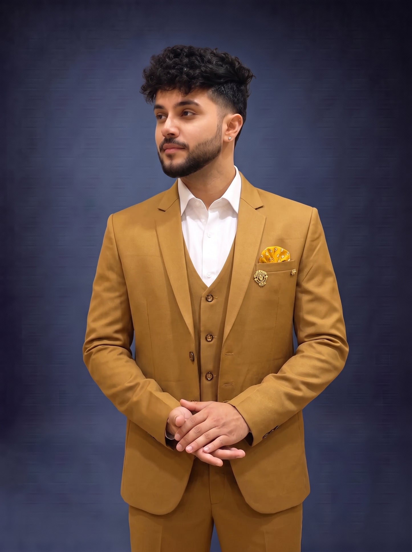 Club AK Men's Premium Mustard Gold 3 Piece Suit for Men