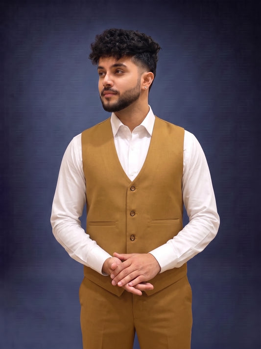 Club AK Men's Premium Mustard Gold 3 Piece Suit for Men