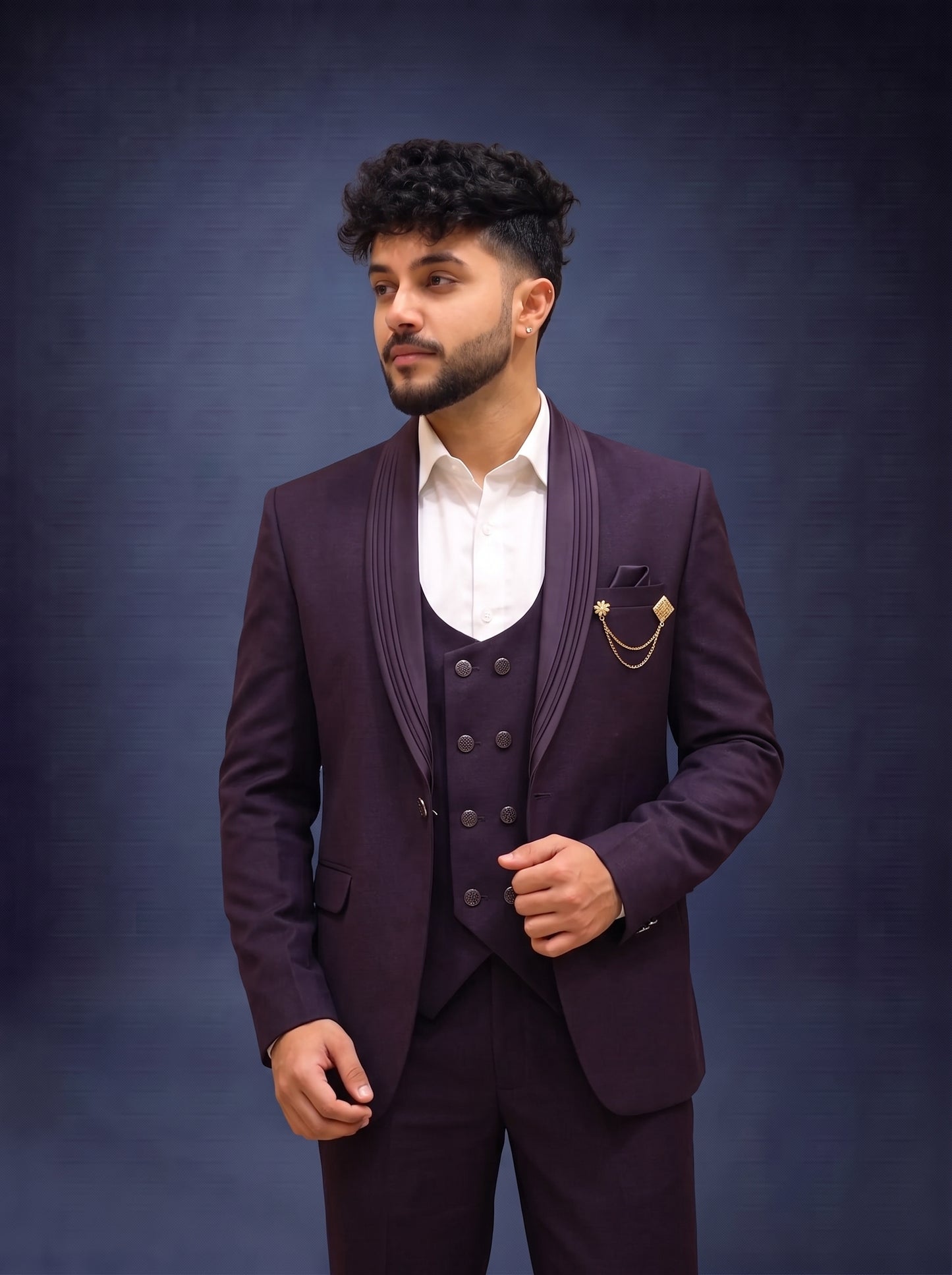 Club AK Men's Premium Deep Wine Purple 3 Piece Suit for Men