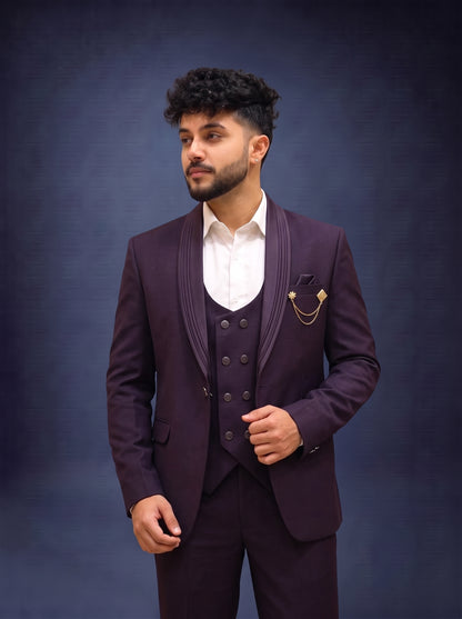 Club AK Men's Premium Deep Wine Purple 3 Piece Suit for Men