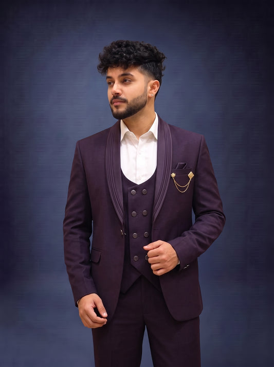 Club AK Men's Premium Deep Wine Purple 3 Piece Suit for Men