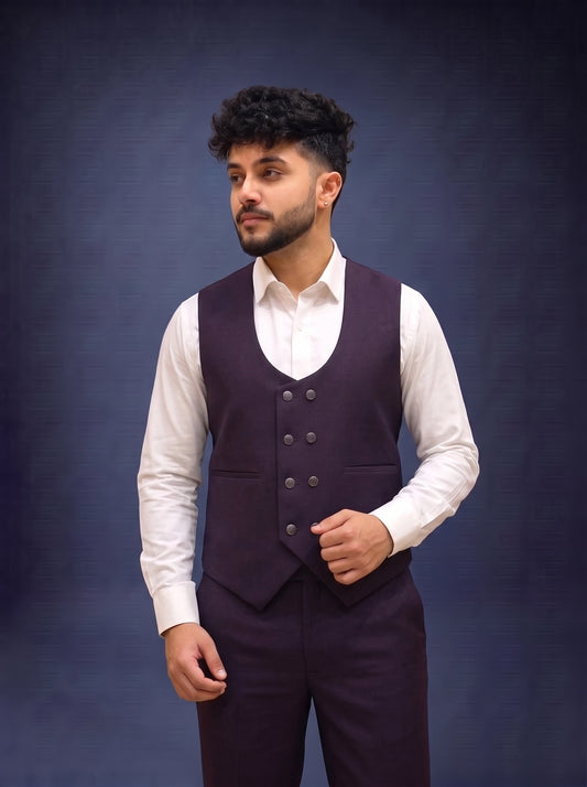 Club AK Men's Premium Deep Wine Purple 3 Piece Suit for Men