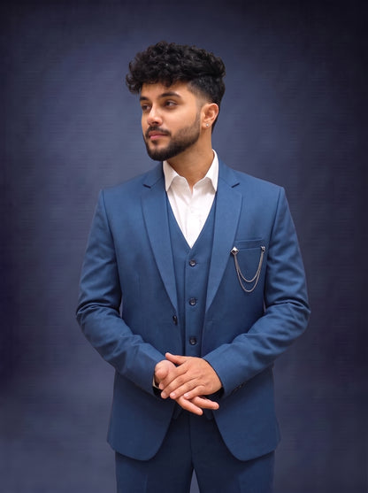 Club AK Men's Premium Steel Blue 3 Piece Suit for Men