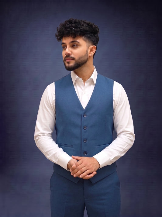 Club AK Men's Premium Steel Blue 3 Piece Suit for Men