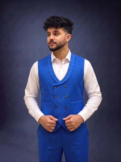 Club AK Men's Premium Royal Blue Checkered 3 Piece Suit for Men