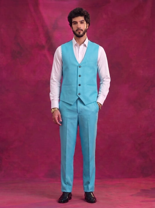 Club AK Men's Sky Blue Premium 3 Piece Suit Set