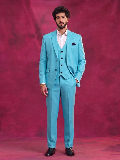 Club AK Men's Sky Blue Premium 3 Piece Suit Set