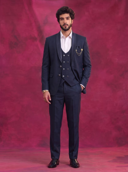 Club AK Men's Navy Blue Premium 3 Piece Suit Set