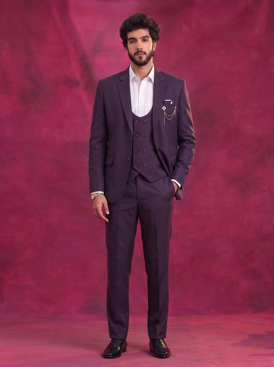 Club AK Men's Wine Purple Premium 3 Piece Suit Set