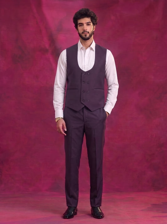 Club AK Men's Wine Purple Premium 3 Piece Suit Set