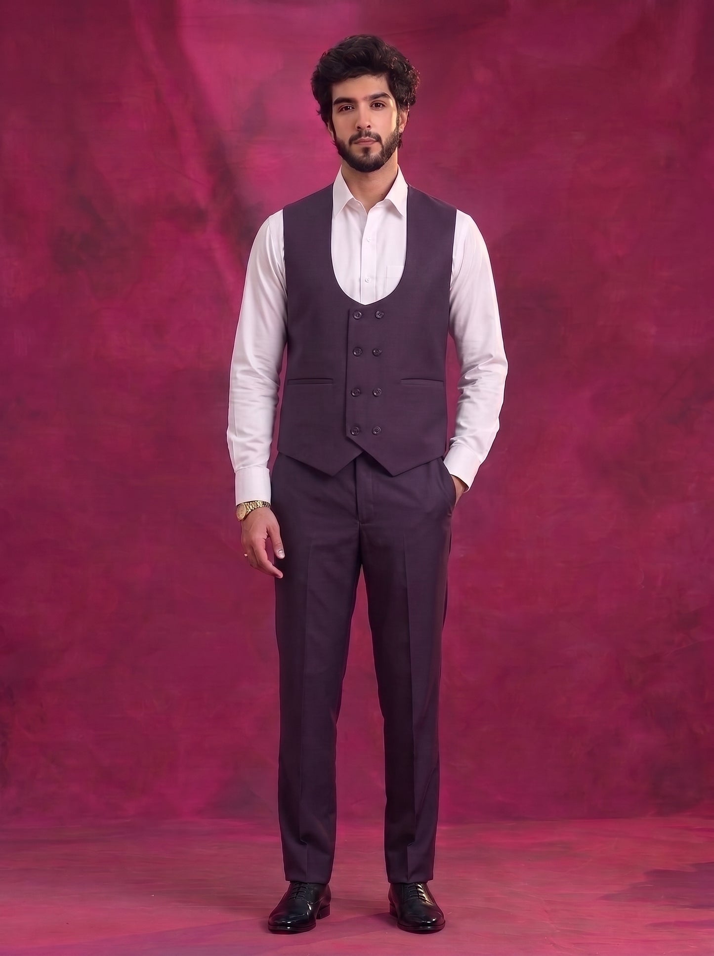 Club AK Men's Wine Purple Premium 3 Piece Suit Set