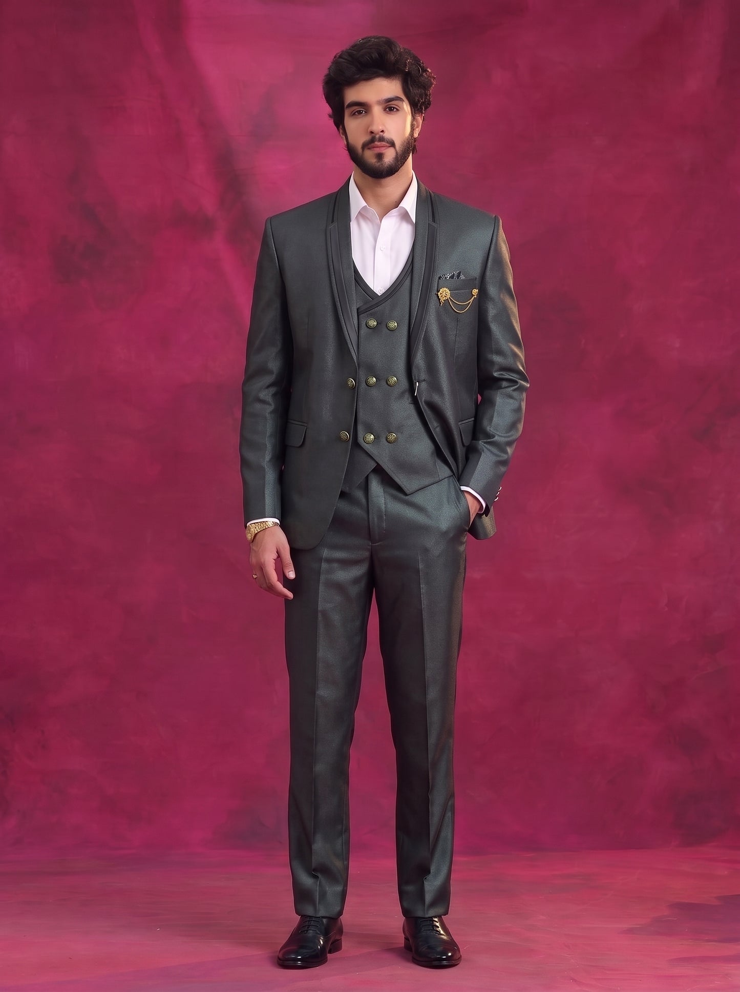 Club AK Men's Charcoal Grey Premium 3 Piece Suit