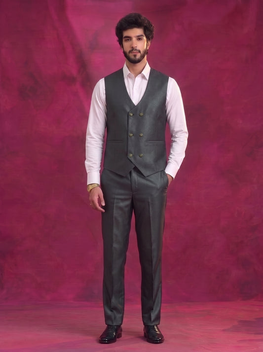 Club AK Men's Charcoal Grey Premium 3 Piece Suit