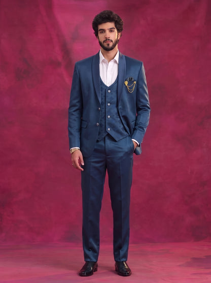 Club AK Men's Steel Blue Premium 3 Piece Suit Set