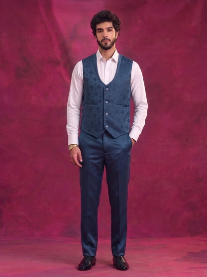 Club AK Men's Steel Blue Premium 3 Piece Suit Set