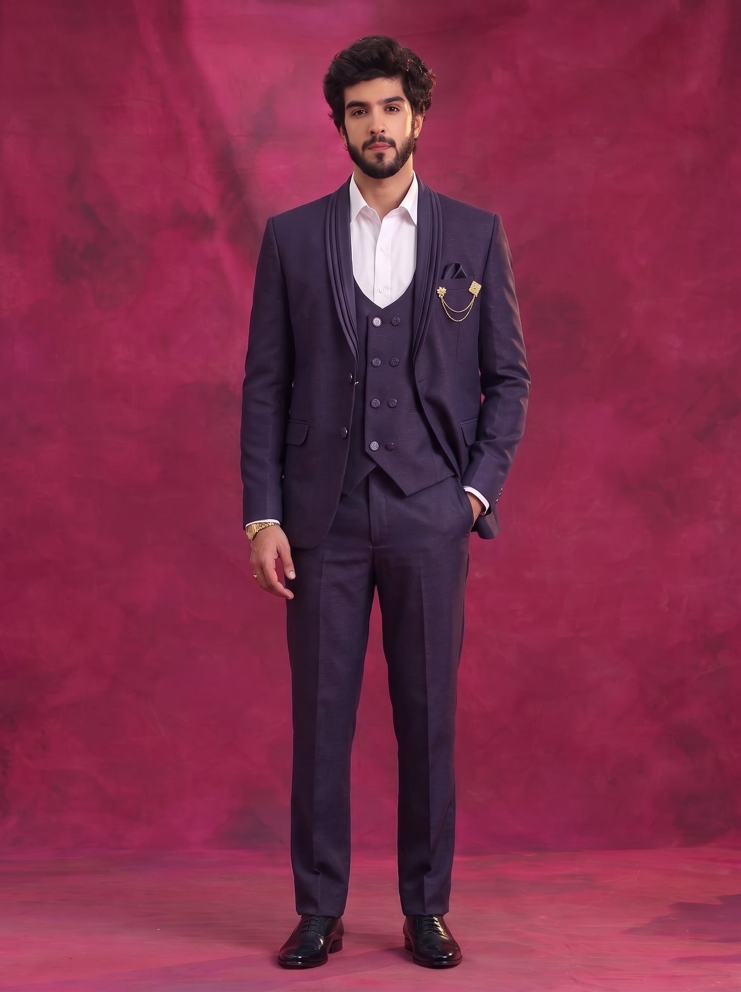 Club AK Men's Midnight Purple Premium 3 Piece Suit Set