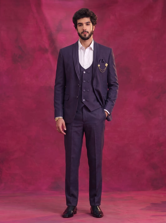 Club AK Men's Midnight Purple Premium 3 Piece Suit Set