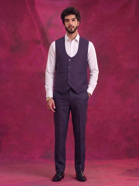 Club AK Men's Midnight Purple Premium 3 Piece Suit Set